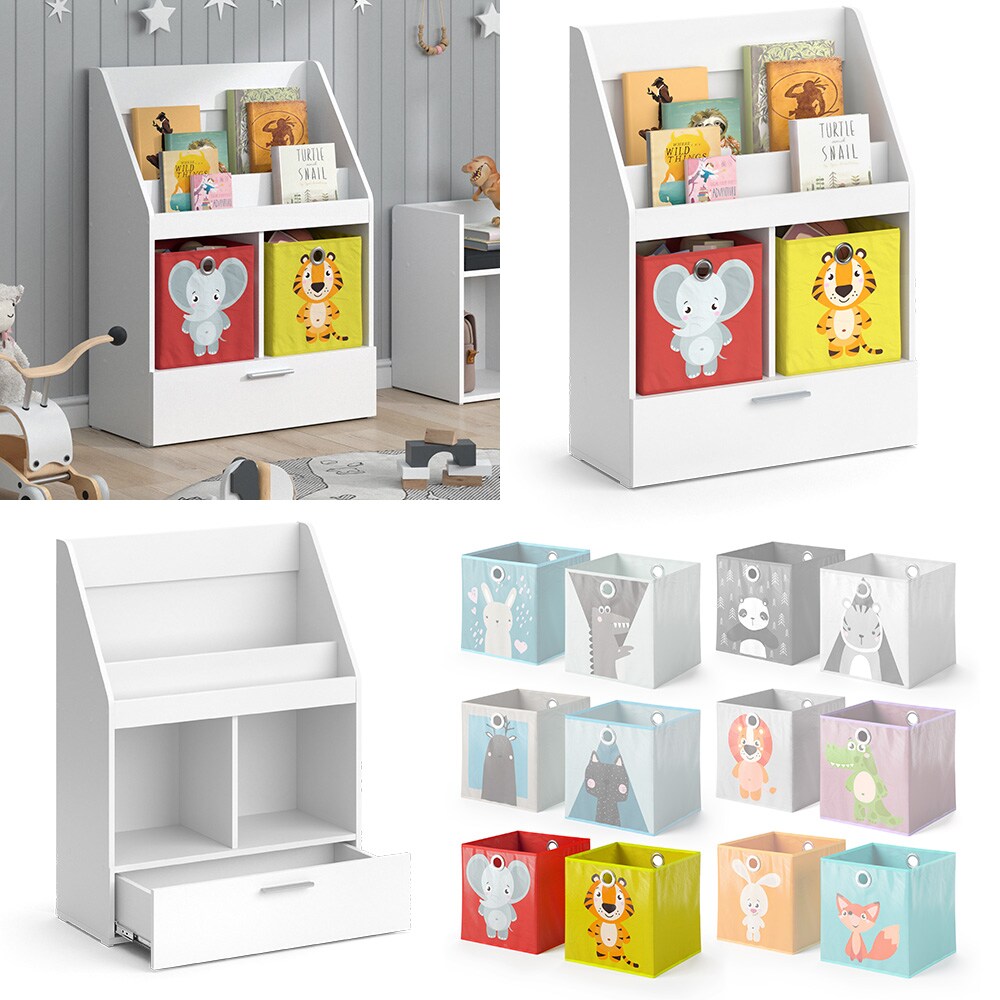 Vicco Kinderregal Bücherregal Wandregal Luigi Weiß 72x96 cm modern Kinderzimmer Regal Spielzeugregal Dekoregal Standregal Aufbewahrungsregal Würfelregal Schublade Ablage Fach freistehend Faltbox