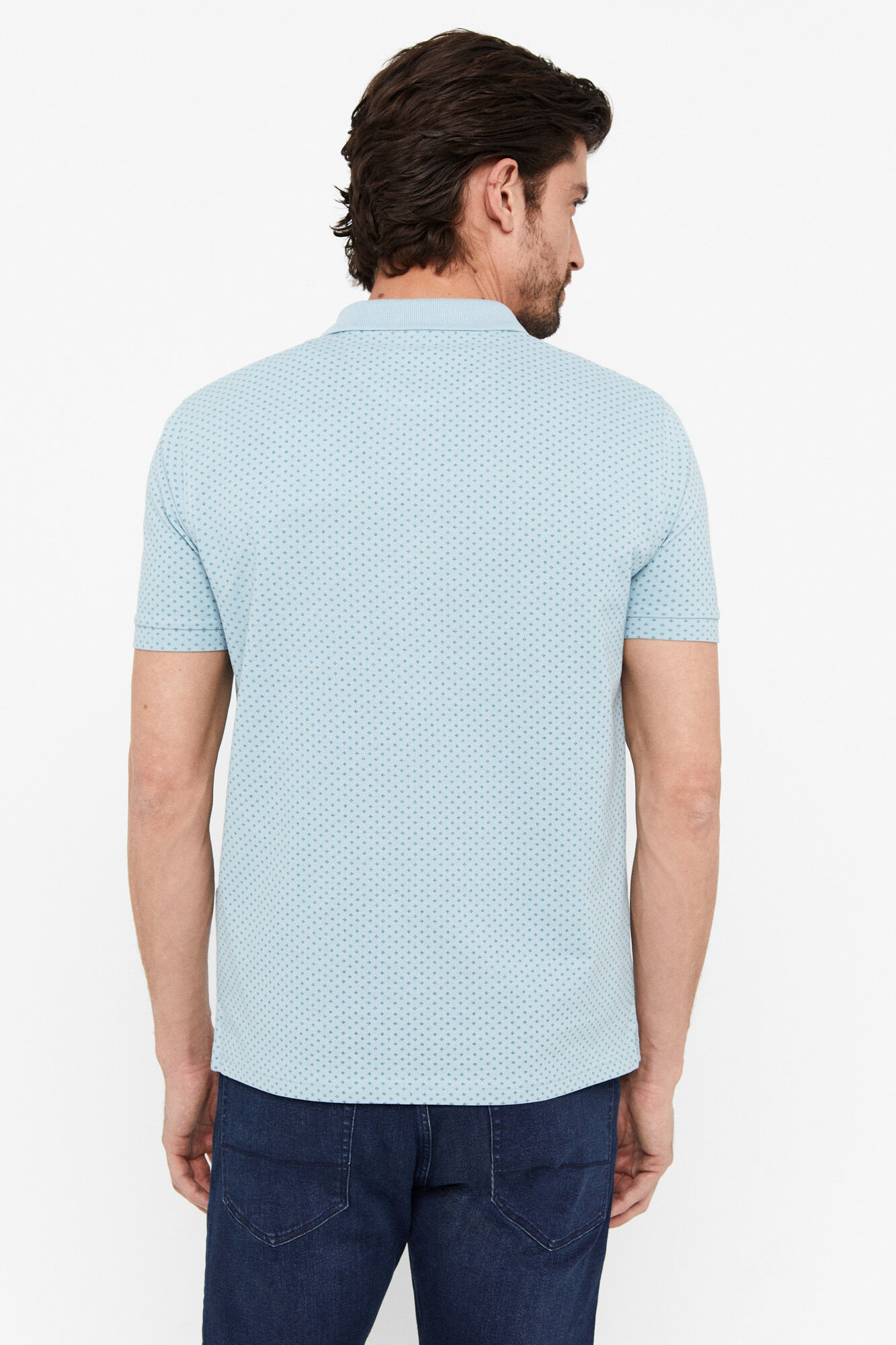 Polo piqué com microestampa - Azul