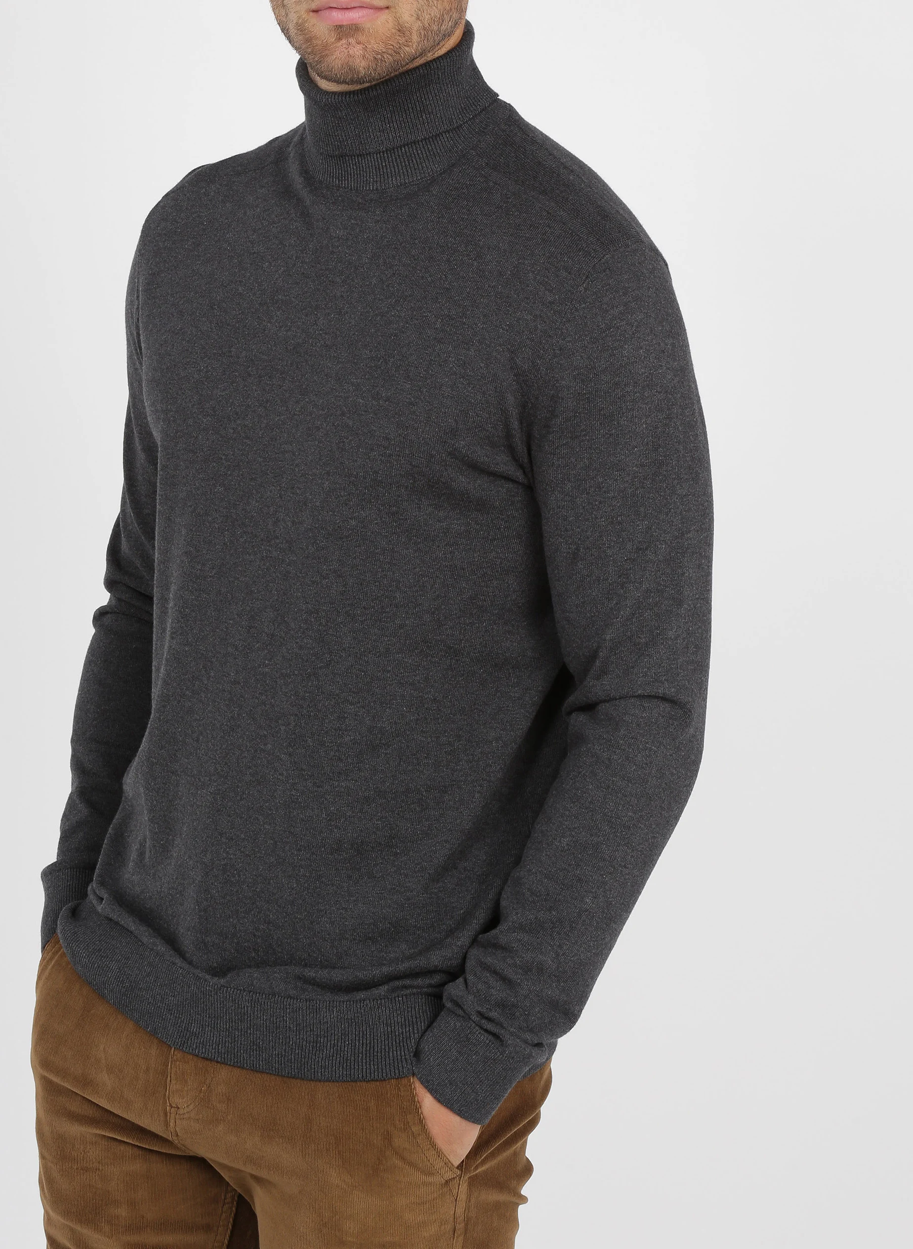 Pull col roulé regular-fit en coton | Gris