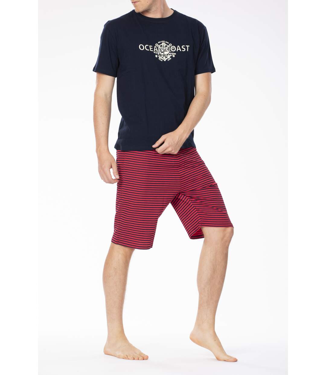 Pyjashort jersey à fines rayures PYJA7 MARINE