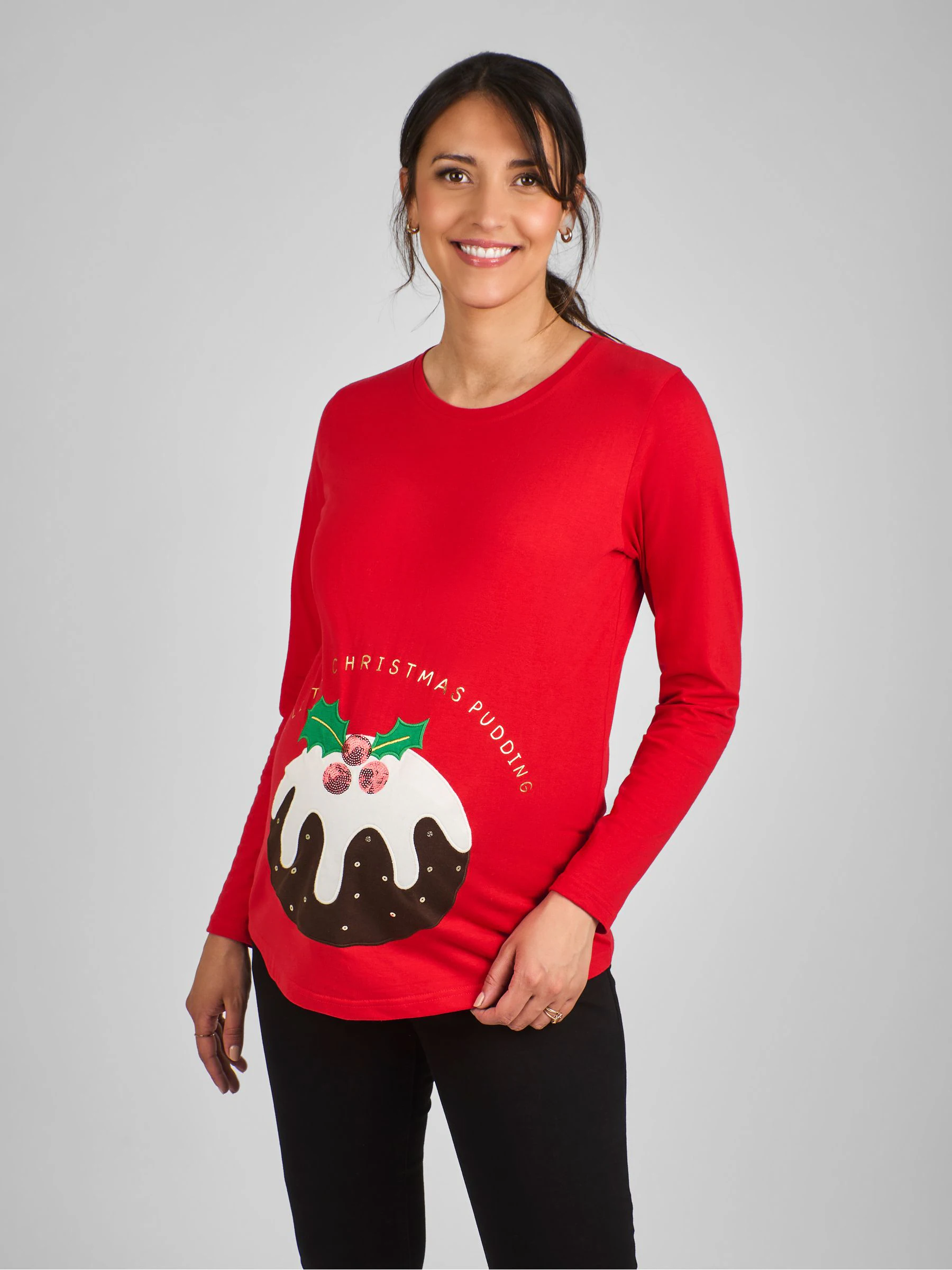 JoJo Maman Bébé zwangerschapstop van katoen met kerstpuddingprint