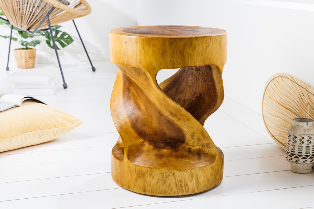 Skulp­tu­raler Beistelltisch ARTE 35cm natur Suarholz rund handmade in Bali Sitzhocker