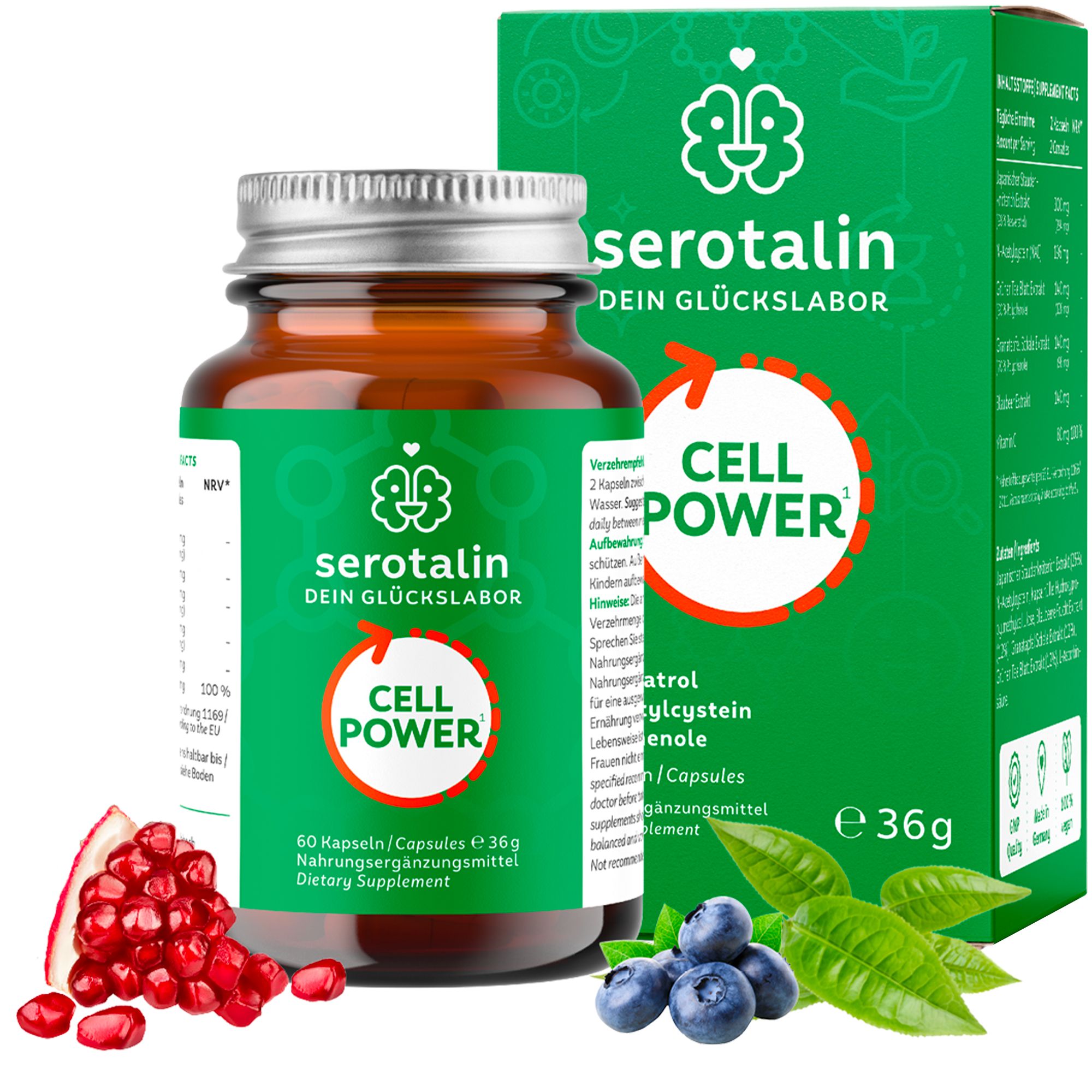 serotalin® CELL POWER I 60 Kapseln - NAC, Resveratrol & Polyphenole I Hochdosiert I Blutdruck