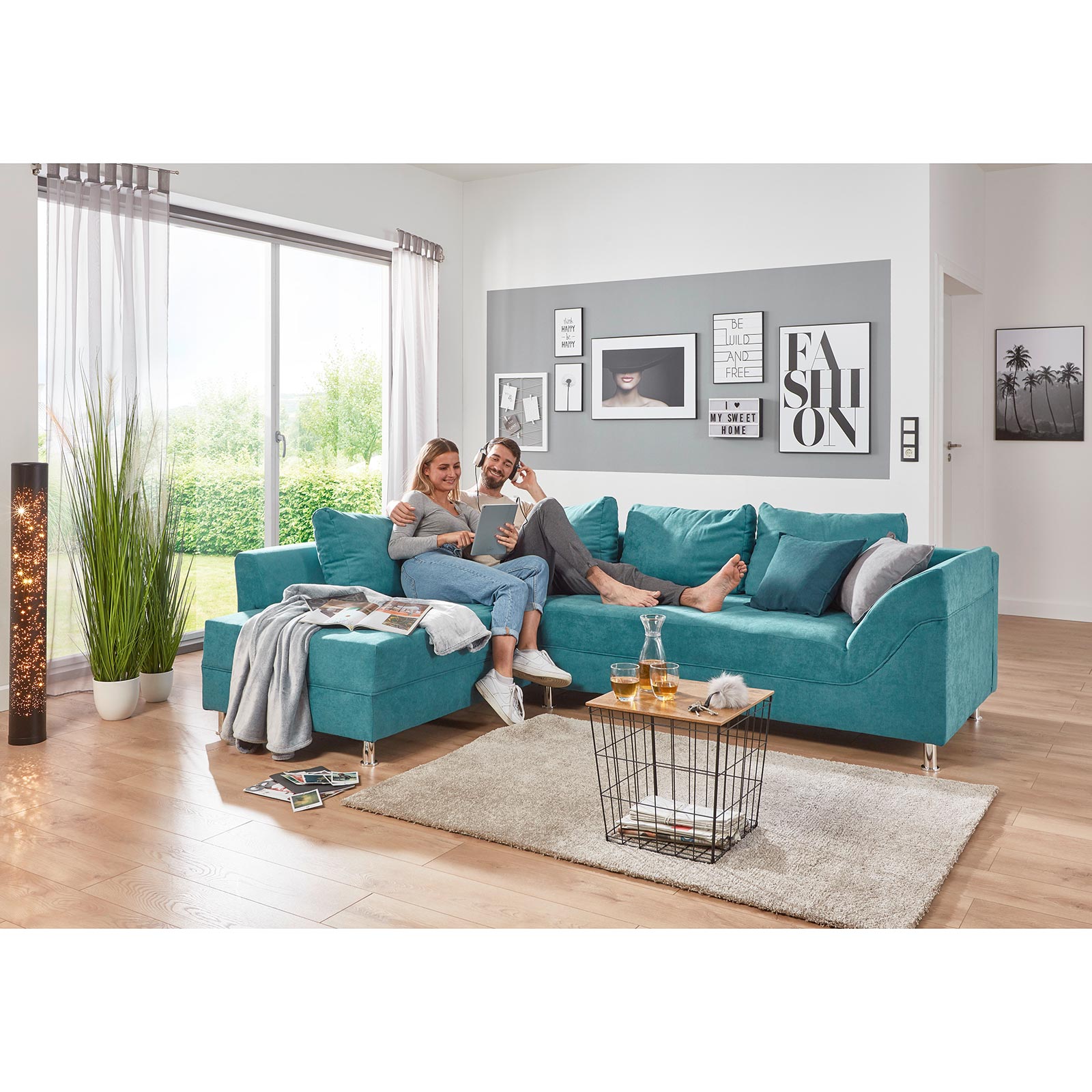 Ecksofa - türkis - Bonell-Federkern - Microfaser