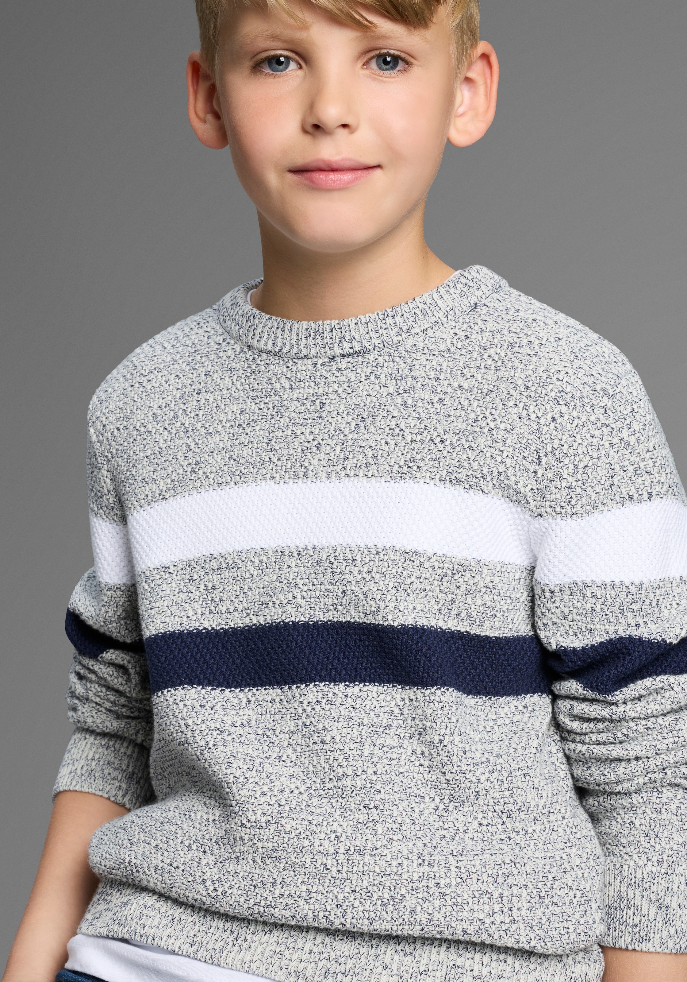 Bruno Banani Strickpullover »Ringelpullover in modischer Strickstruktur«, NEU: BRUNO BANANI für TEENS! Pullover in Melangeware