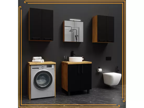 Armoire de salle de bain debout 50cm Commode Étagère Sous Lavabo en Chêne.