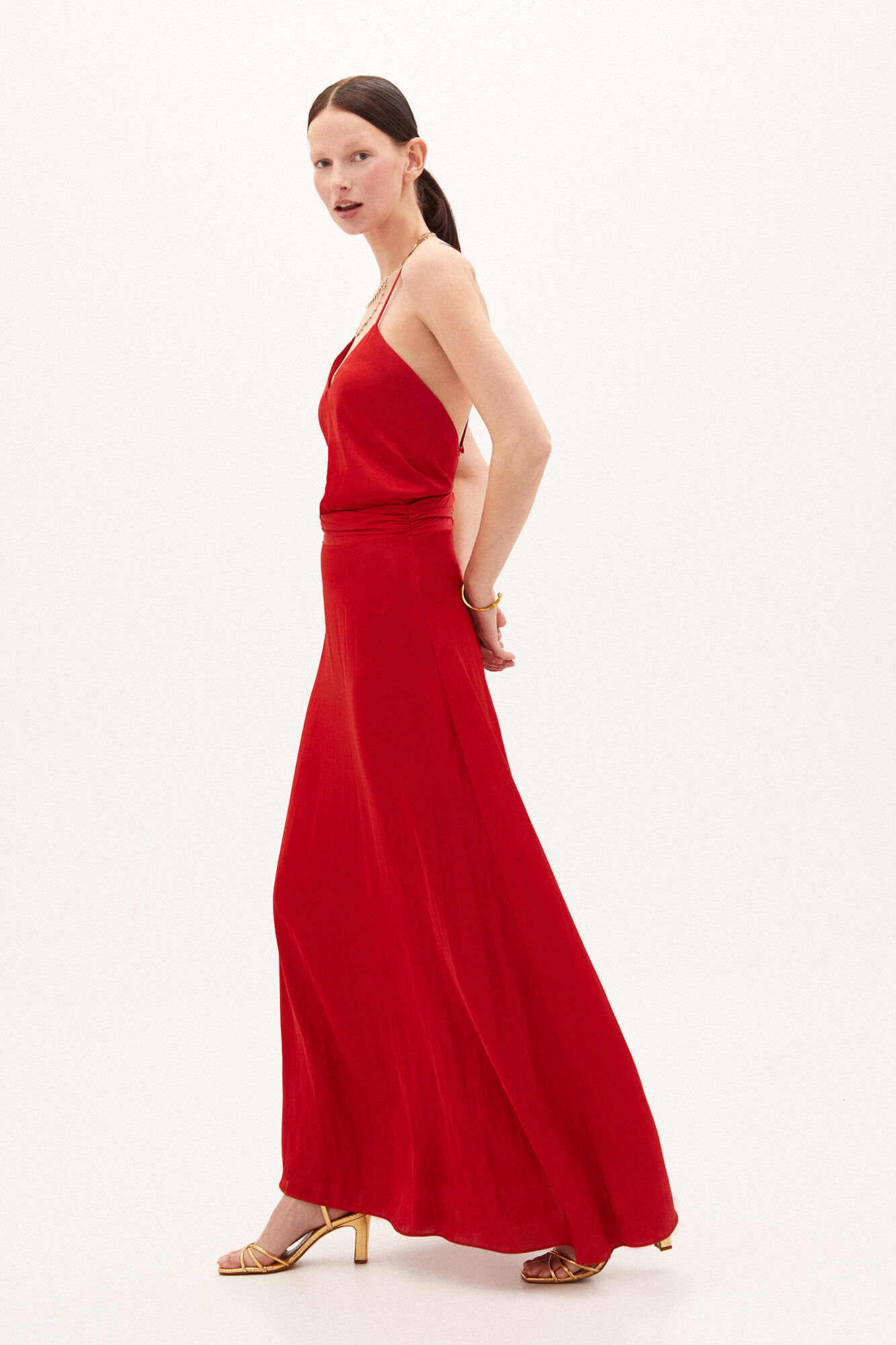 Vestido longo sem costas Anya - Vermelho