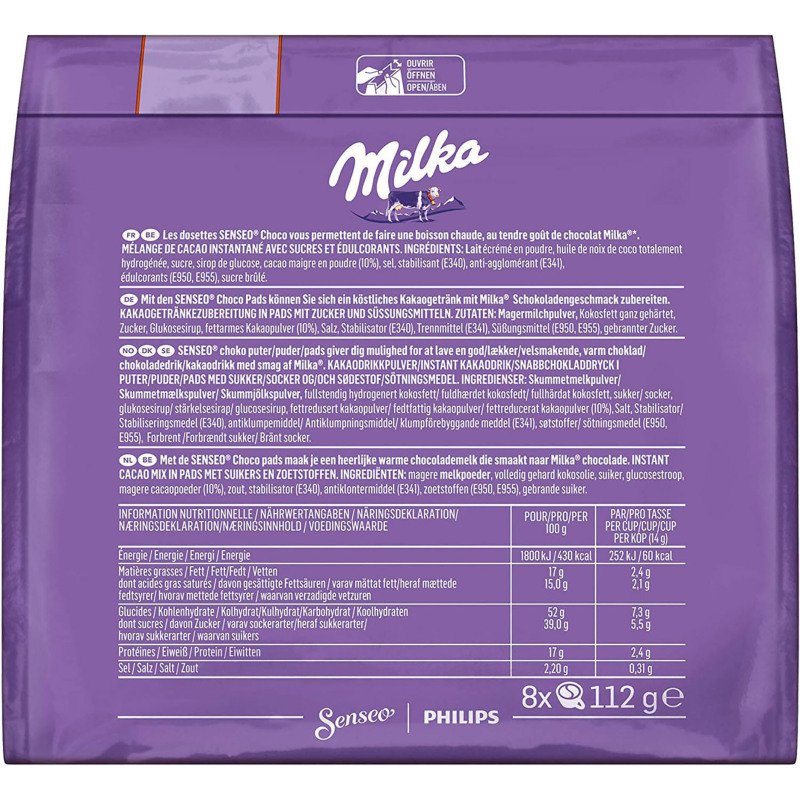 Dosettes de chocolat Senseo Milka  - Paquet de 8