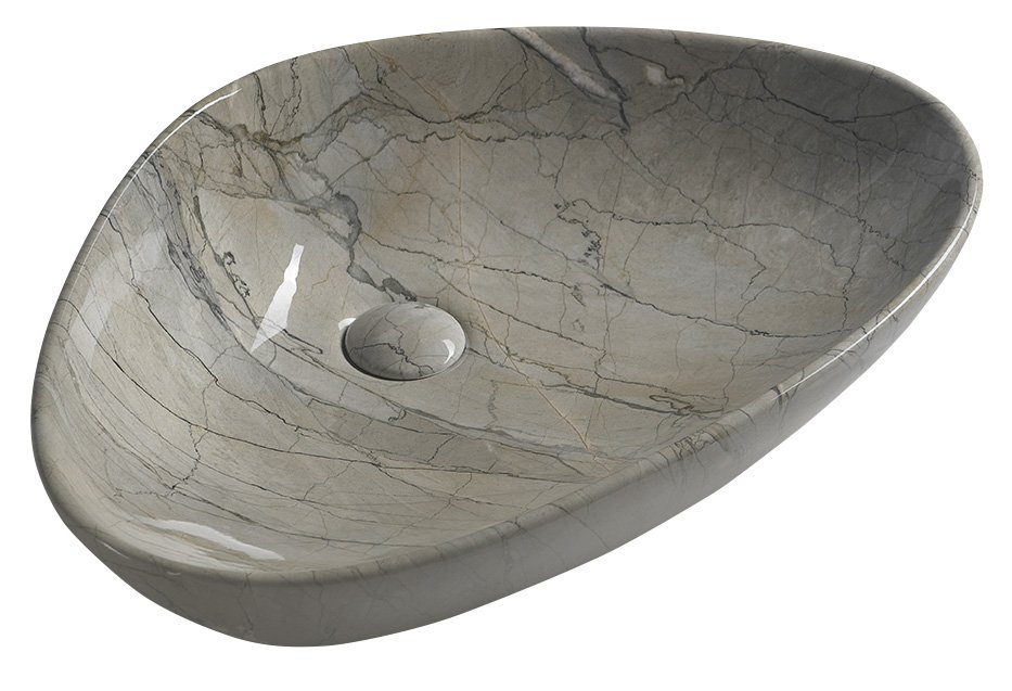Sapho Dalma keramische waskom grijs marmer structuur 58x39x14cm
