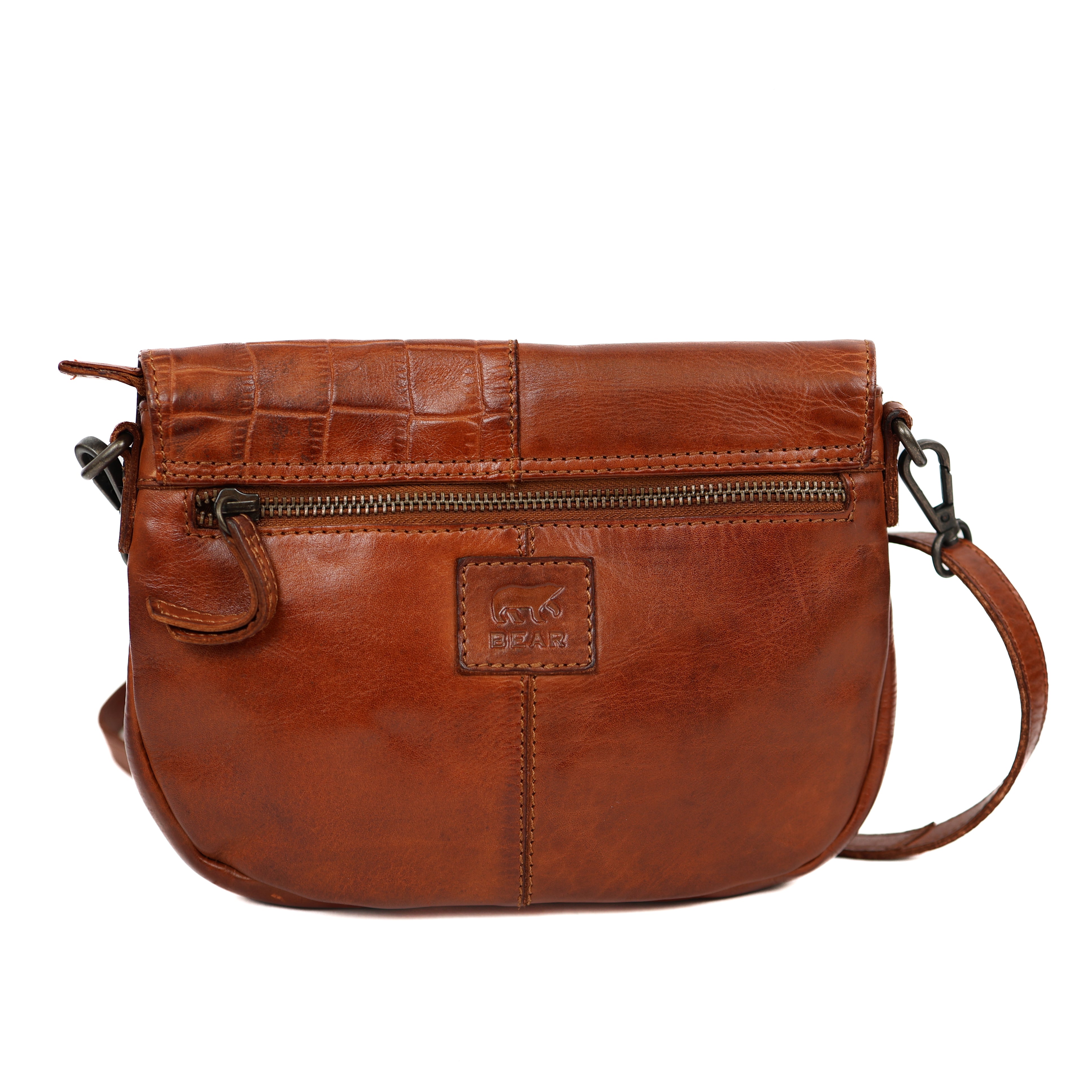 Klein schoudertasje met flap 'Maui' cognac croco Cognac