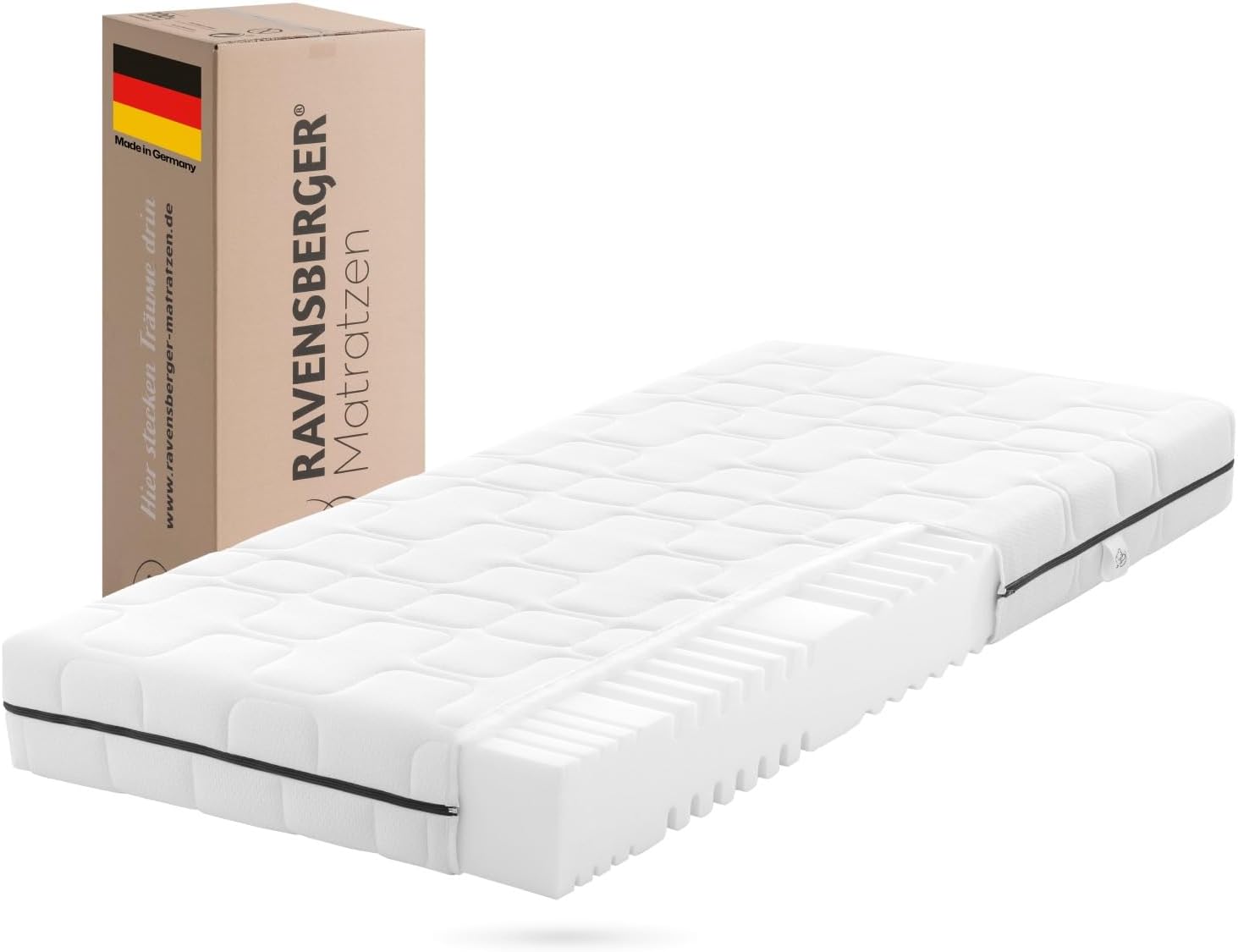 RAVENSBERGER Comfortmatratze Ravo-PUR - Härtegrad H3, mittel - 80 x 220 cm, Höhe 19 cm - ergonomische 7-Zonen Matratze mit RAVOTEX Funktions-Bezug, allergikerfreundlich