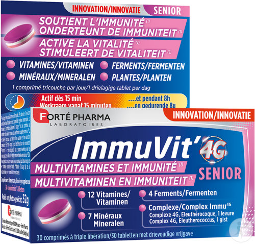 Forté Pharma ImmuVit'4G Multivitamines Et Immunité Sénior 30 Comprimés À Triple Libération