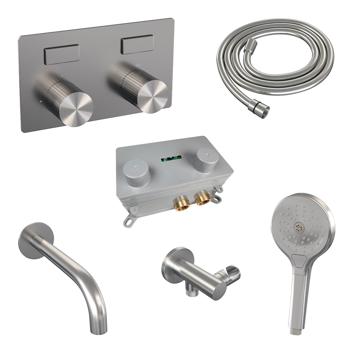 Brauer Stripe inbouw badkraan met drukknoppen en 3 standen handdouche RVS geborsteld PVD