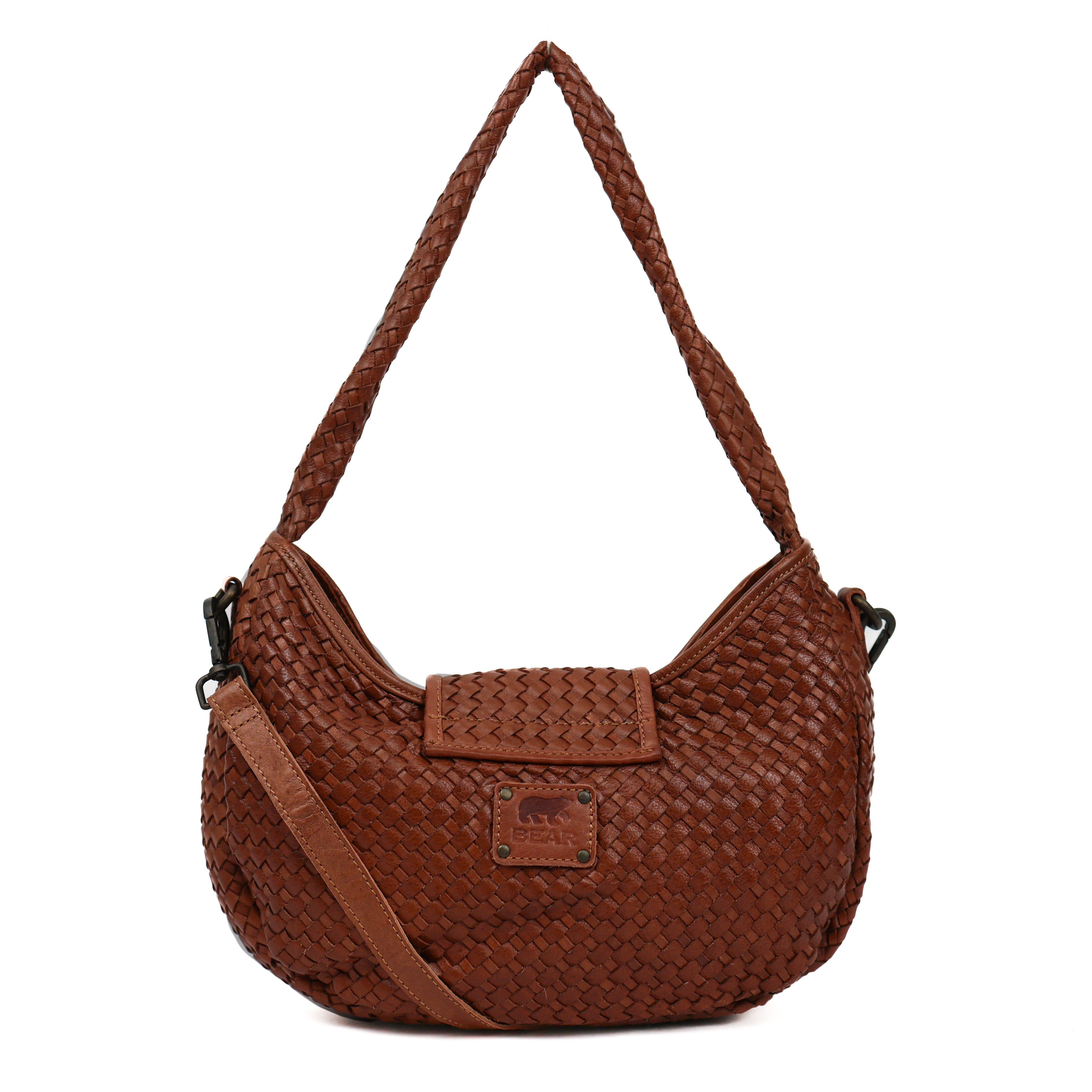 Gevlochten buideltasje 'Amelie' cognac Cognac