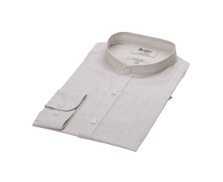 Chemise seersucker à rayures fines beiges et blanches - COLBERT