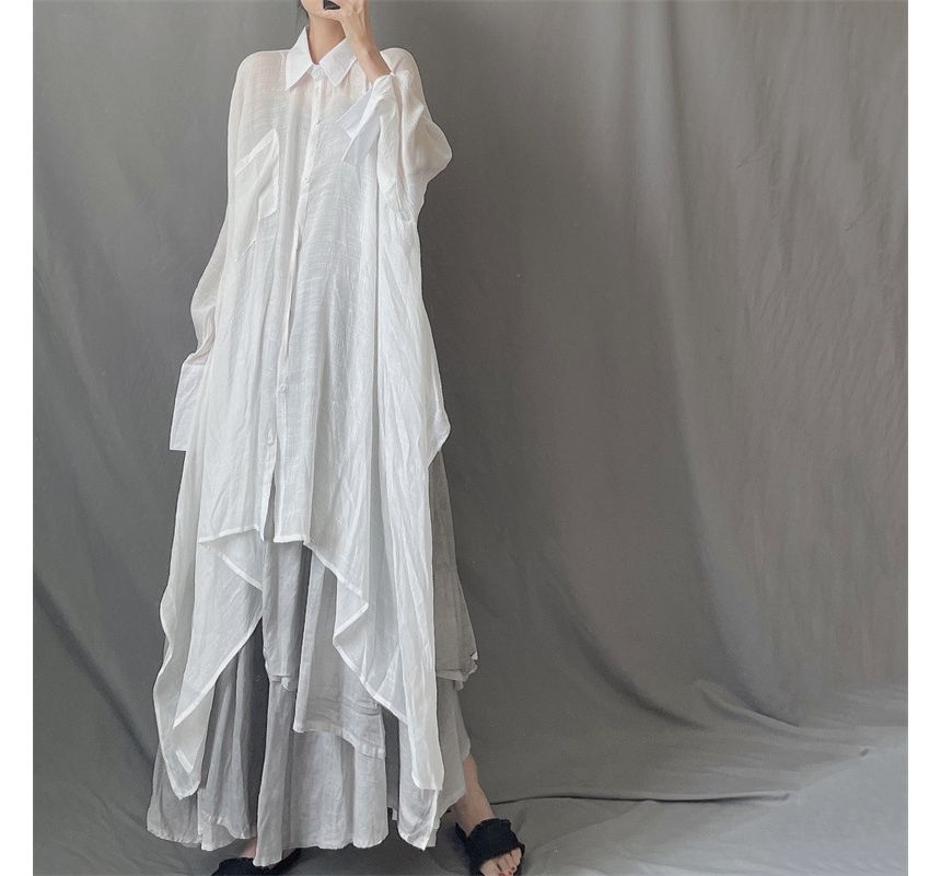 Brigitte - Asymmetrische maxi-jurk met lange mouwen