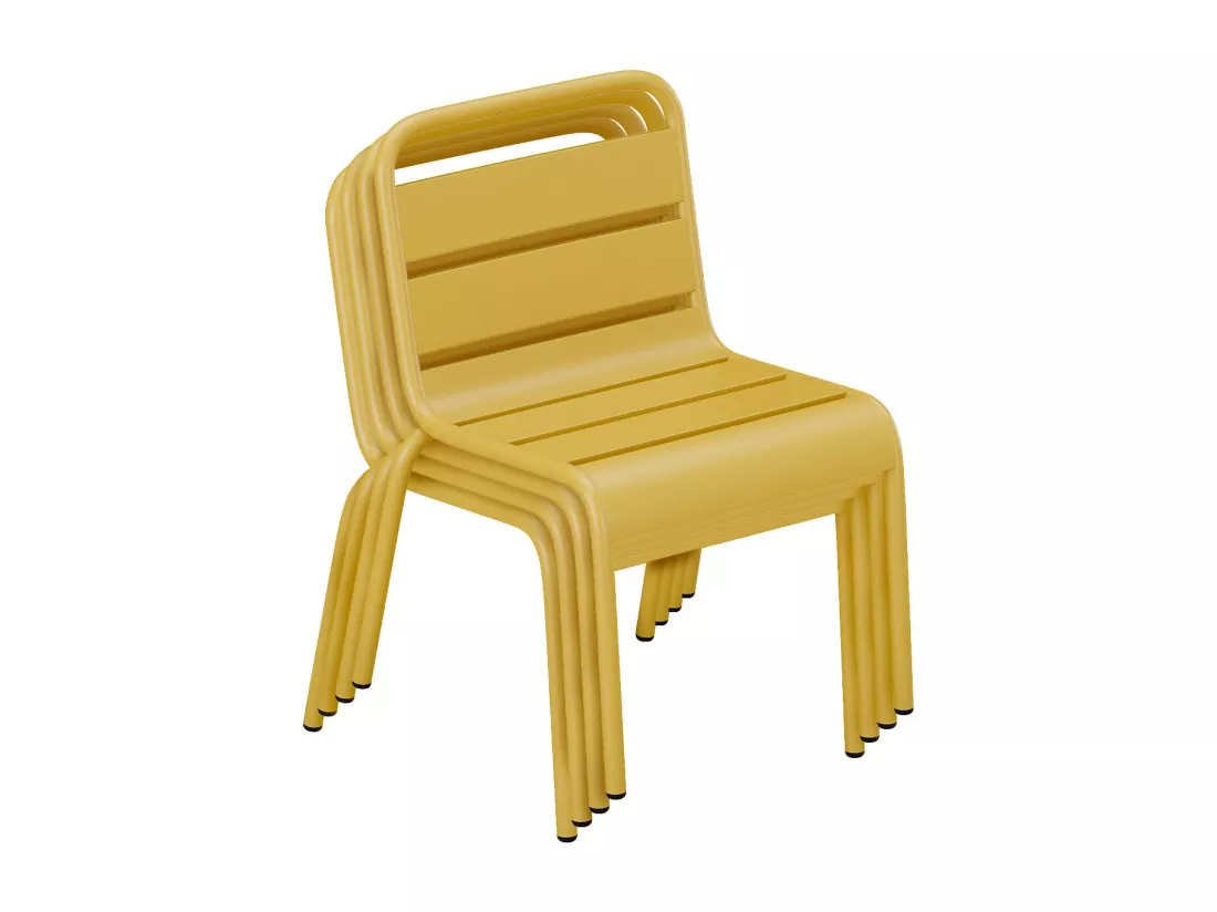 Salle à manger de jardin pour enfants en métal - une table et 4 chaises empilables - Jaune moutarde - POPAYAN de MYLIA