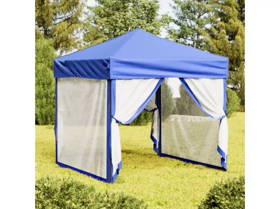 Tente de réception pliable avec parois Bleu 2x2 m