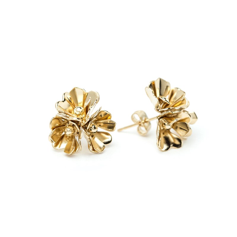 boucles d'oreilles puces trio fleurs doré à l'or fin - AGLAÉ