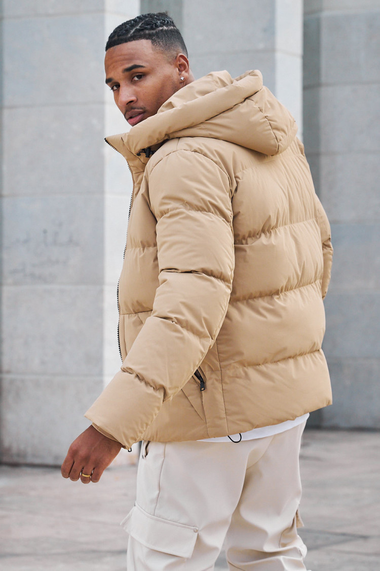 Doudoube beige à capuche mi-longue