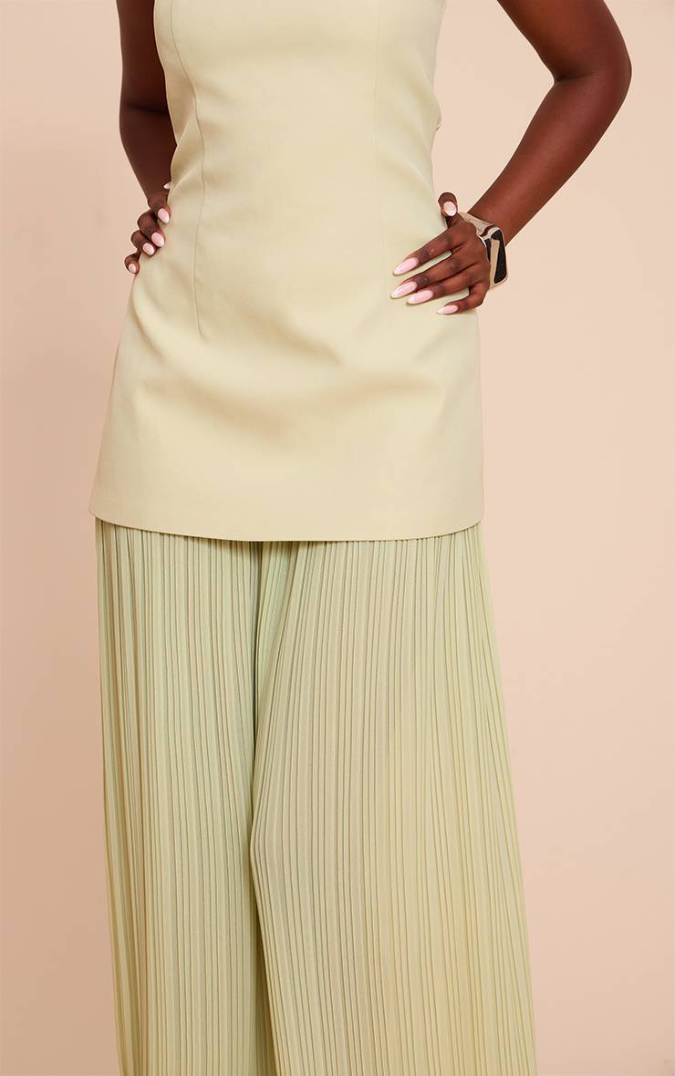 Vert Sauge Robe Maxi Bandeau À Jupe Plissée En Mousseline Avec Panneaux