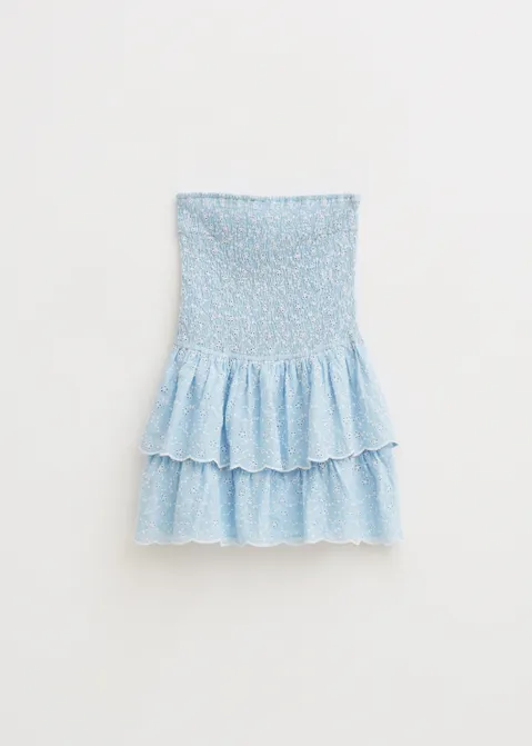 Strapless jurk met broderie blauw (BLW.L)