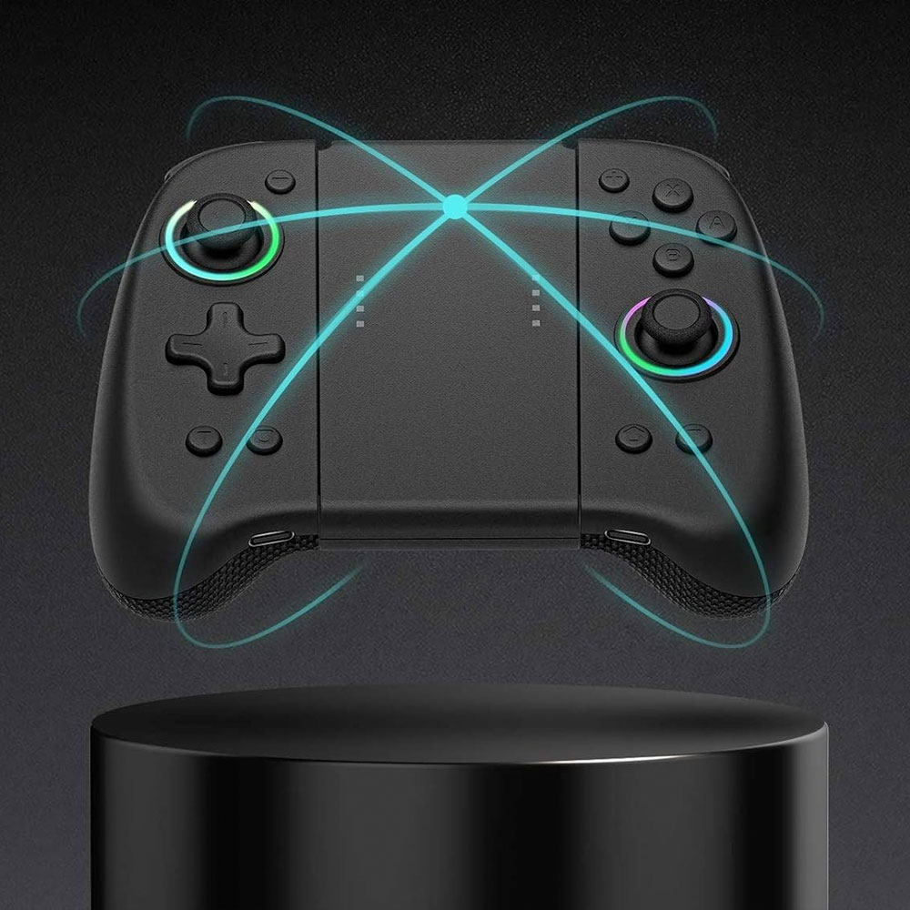 (2er Set) Nintendo Switch / OLED Joycon Joypad Gamepad Controller mit RGB Beleuchtung und Griff Halterung   Turbofunktion - Schwarz