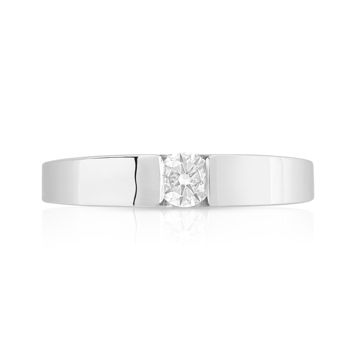 Bague solitaire or 750 blanc diamant synthétique 0.20 carat