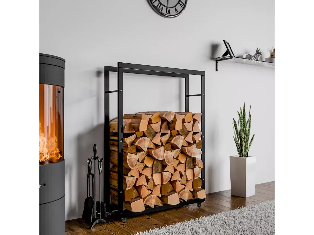 Etagère bois de cheminée - Métal - 25x80x150 cm - Noir - Keri