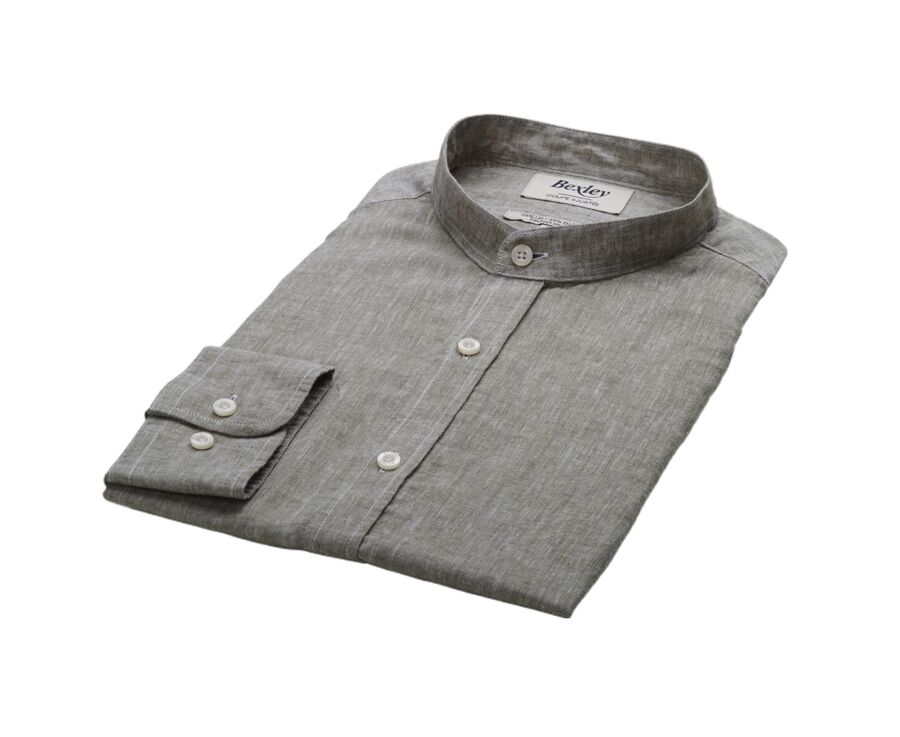 Chemise coton lin Chambray Vert Kaki - ELIBERT