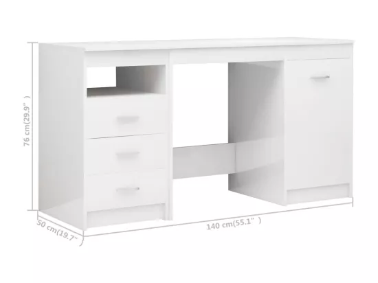 Bureau Blanc brillant 140x50x76 cm Bois d’ingénierie