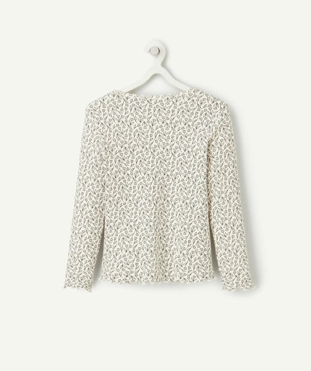 T-SHIRT MANCHES LONGUES FILLE EN COTON BIO CÔTELÉ AVEC IMPRIMÉ FLORAL