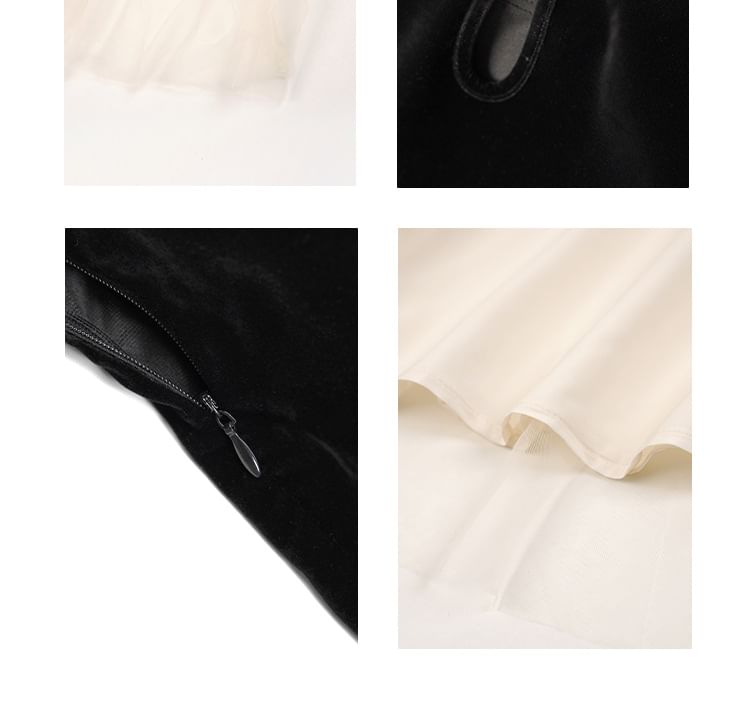 Hazie - Midi-jurk met lange mouwen en mesh fluwelen paneel