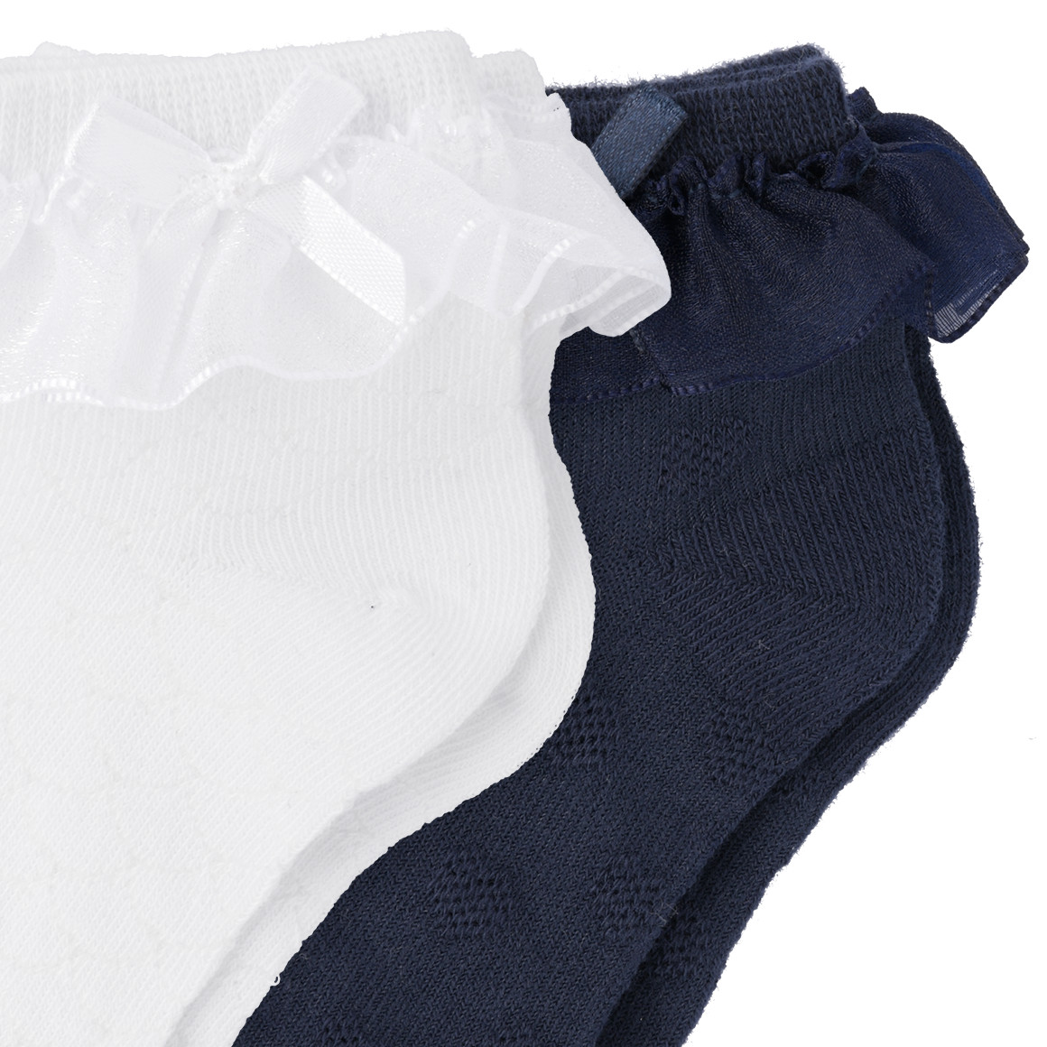Topolino 2 Paar Mädchen Kurzsocken mit Rüschen weiss / dunkelblau