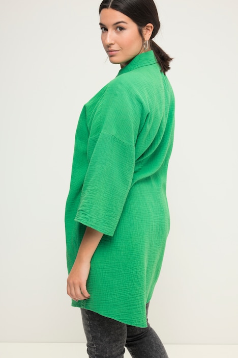Long-Musselinhemd, oversized, Hemdkragen, Halbarm