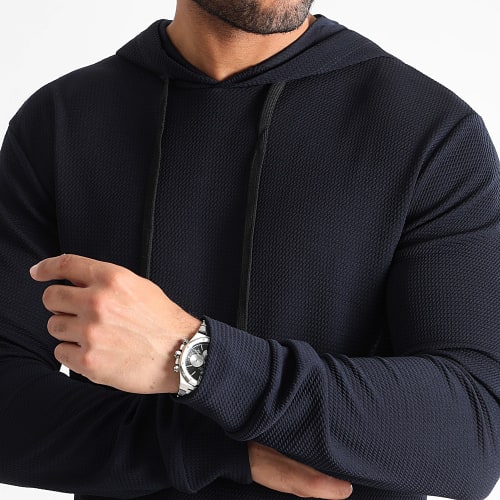 Sweat Capuche Oversize Texturé Waffle 0594 Bleu Marine