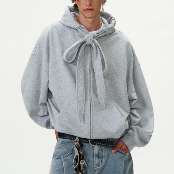Jerolenea - Effen hoodie met strik aan de voorkant en rits