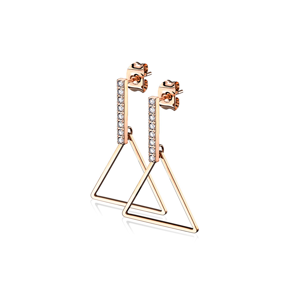 (1 Paar) 316L Edelstahl Ohrringe Ohrstecker Dreiecke mit Strass Steinen - Roségold