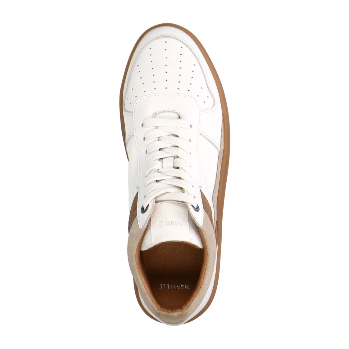 Witte leren sneakers met bruine suède details