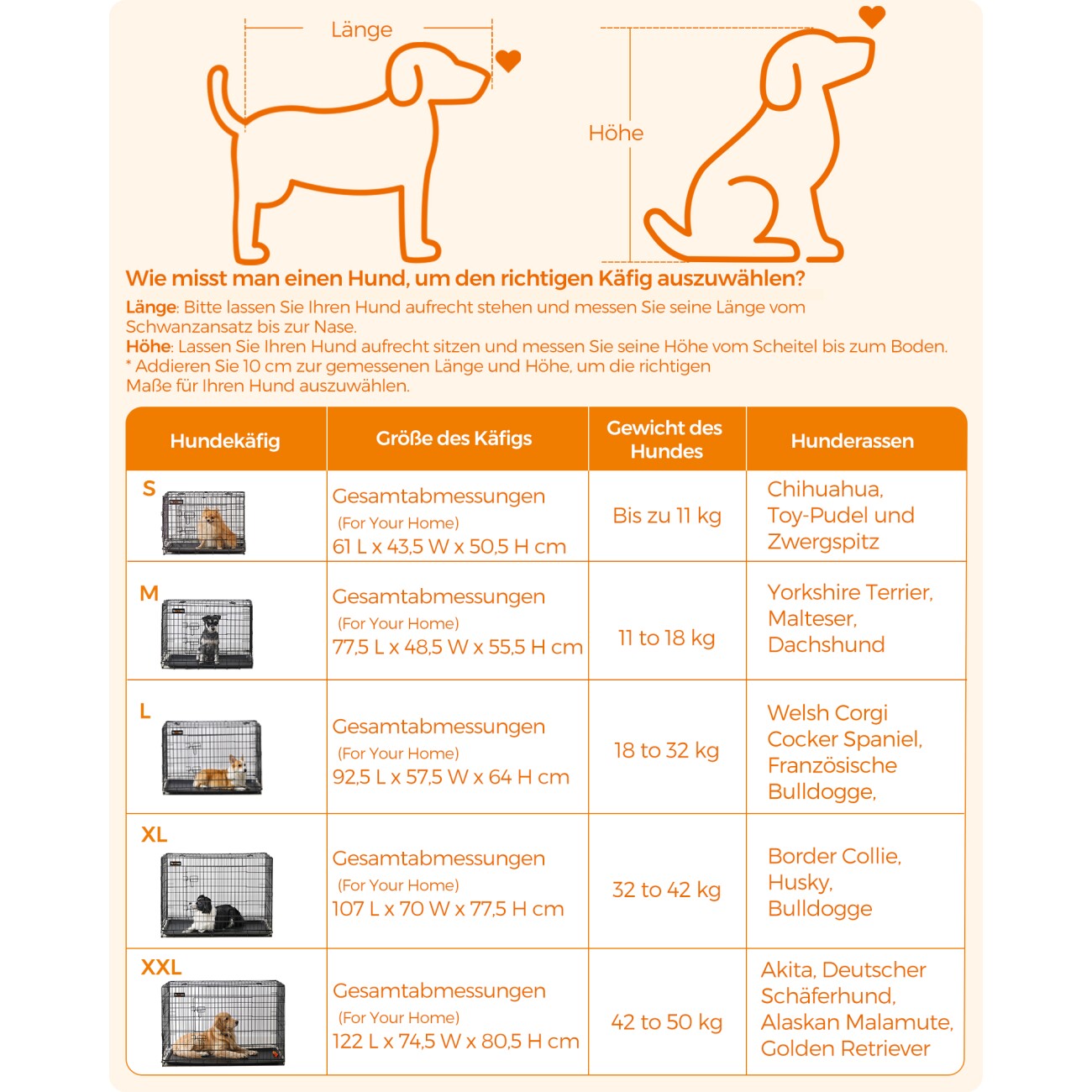 FEANDREA S-XXXL Hundekäfig mit 2 Türen 1,22 m, 74,5 cm, 80,5 cm