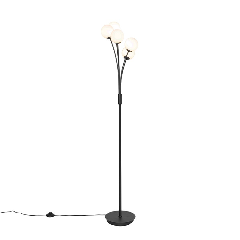 QAZQA - Moderne staande lamp, zwart met opaalglas, 5-lichts - Athene I Woonkamer I Slaapkamer - Rond staal - LED-compatibel G9