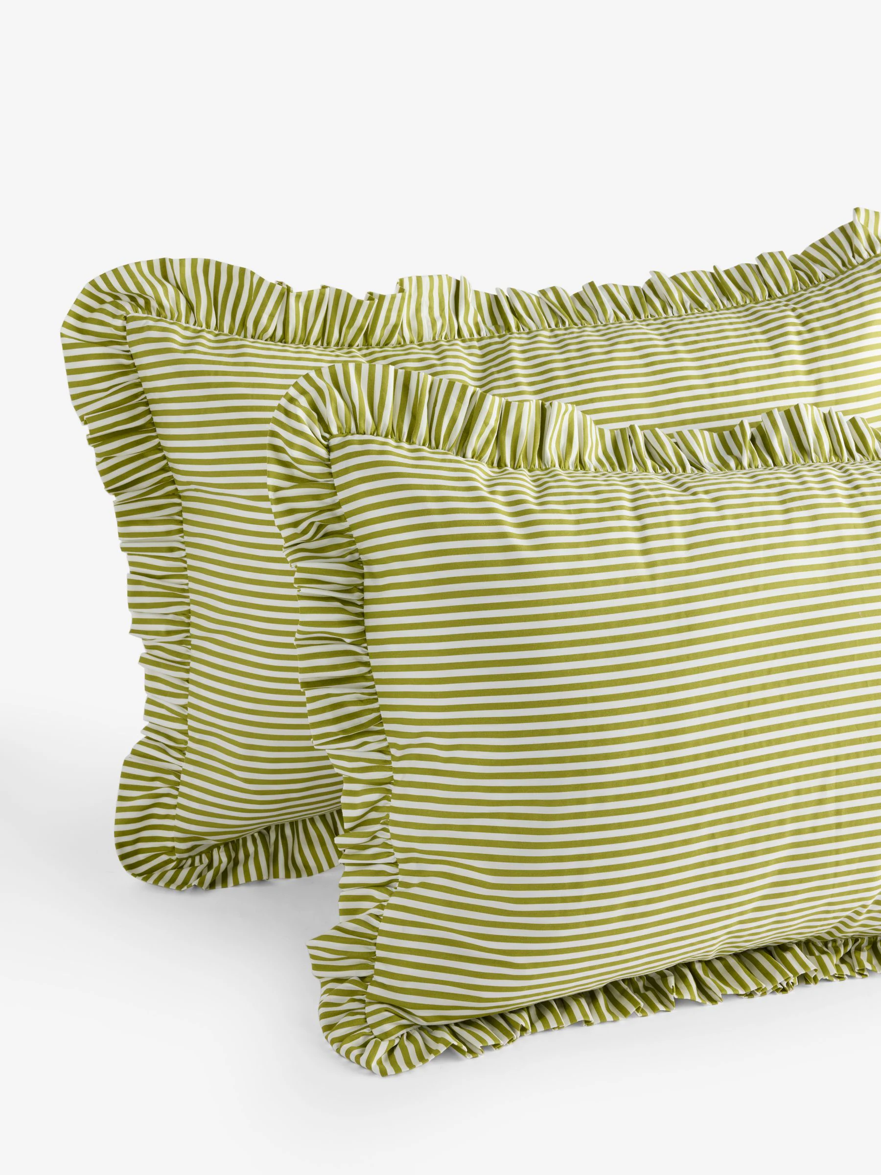 Lucy Tiffney Set van 2 kussenslopen met strepen en ruches, 180 draads