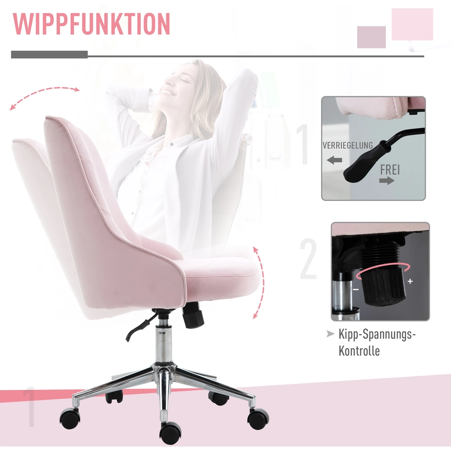 Vinsetto Bürostuhl mit Wippfunktion rosa