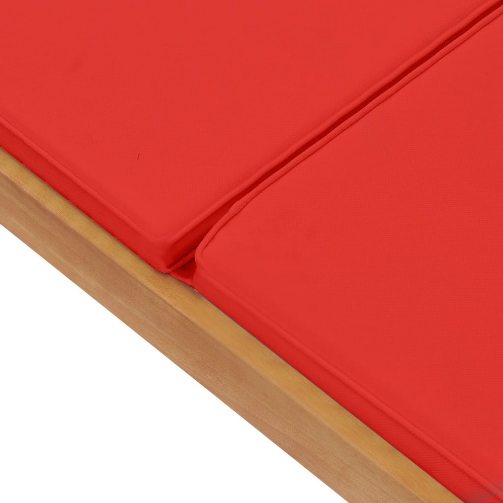 Transat chaise longue bain de soleil lit de jardin terrasse meuble d'extérieur avec coussin bois de teck solide rouge 02_0012