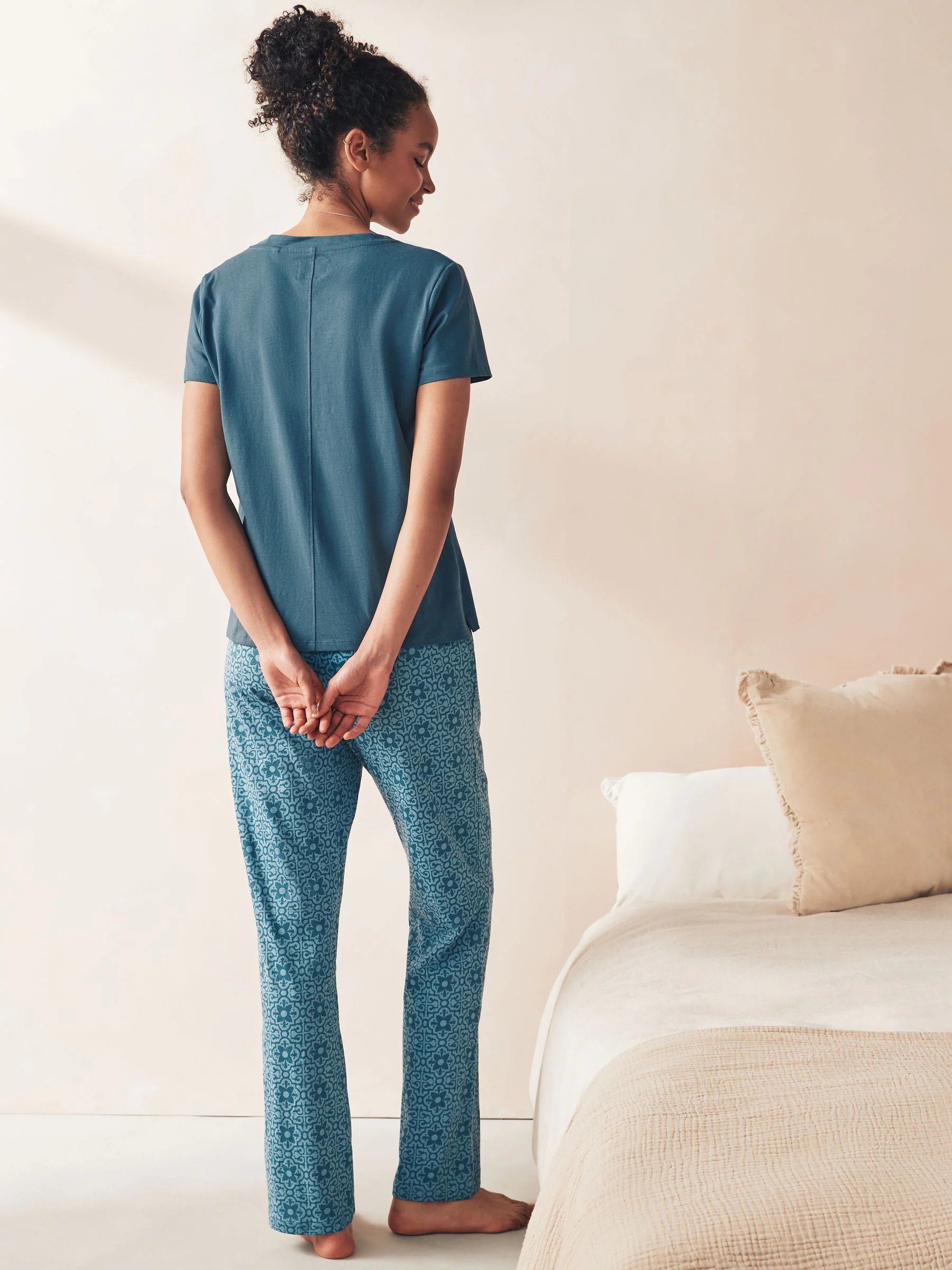 Chambray blauw met geometrische print - Pyjama met korte mouwen