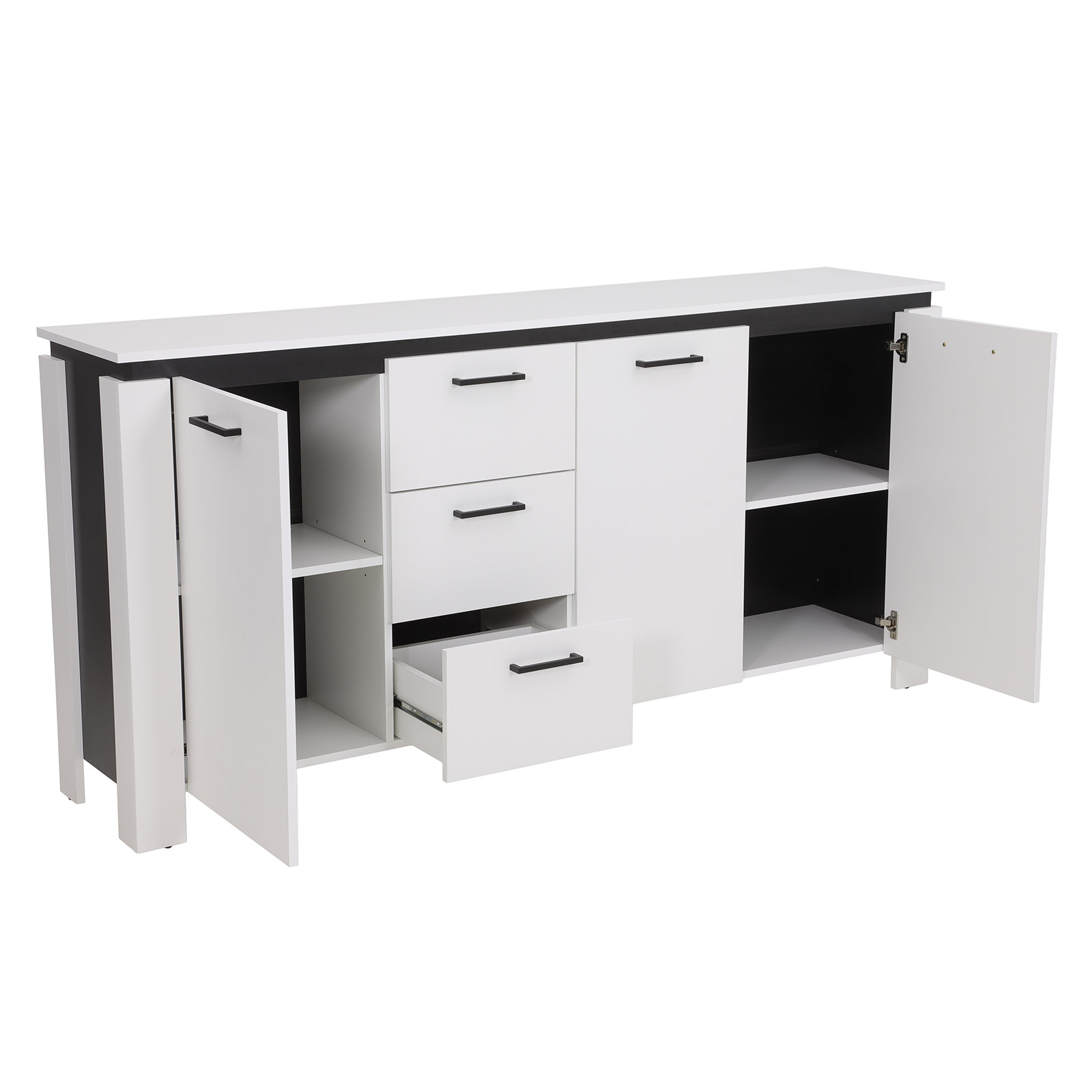 Sideboard - weiß-schwarz - 3 Schubkästen - 180 cm