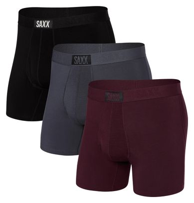 Lot de 3 Boxers Saxx Ultra Super Soft Fly Noir/Gris/Bordeaux Homme