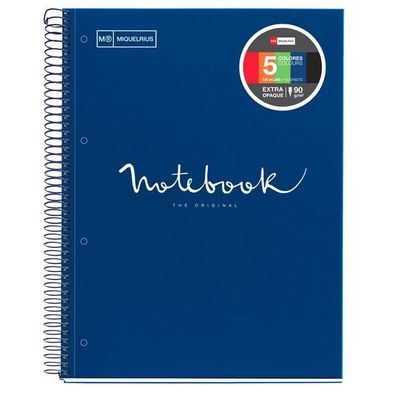 Notebook Emotions, couverture souple, A5, lignes horizontales 7 mm, 120 feuilles de 5 couleurs, Miquelrius, Marine.
