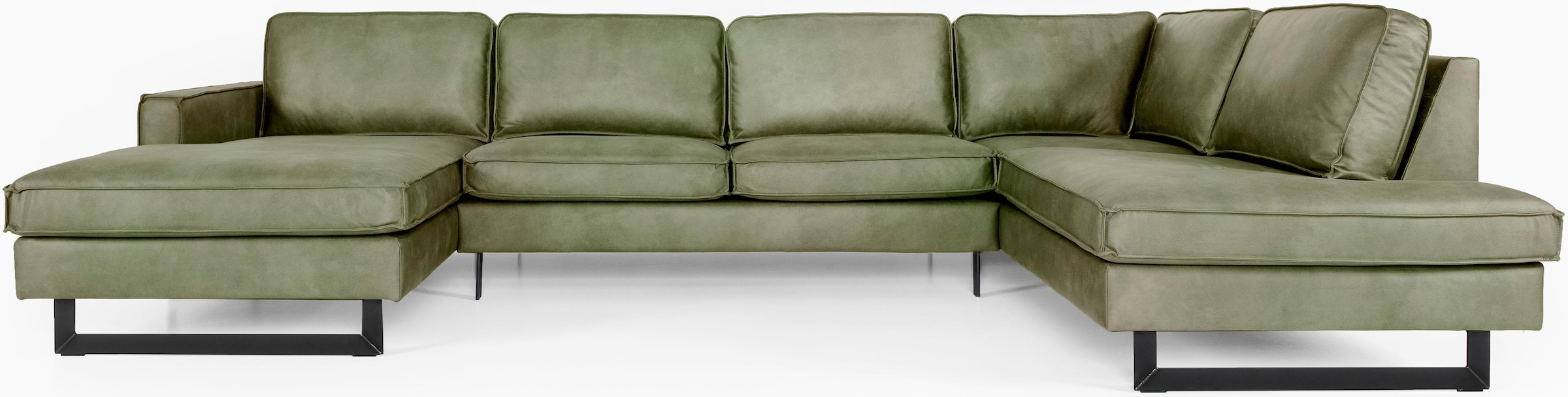 Home affaire Wohnlandschaft »Pinto, 350 cm, U-Form, XXL, mit Ottomanen« Cord, Chenille, Lederoptik, mit Keder, Metallfüsse, Wellenunterfederung