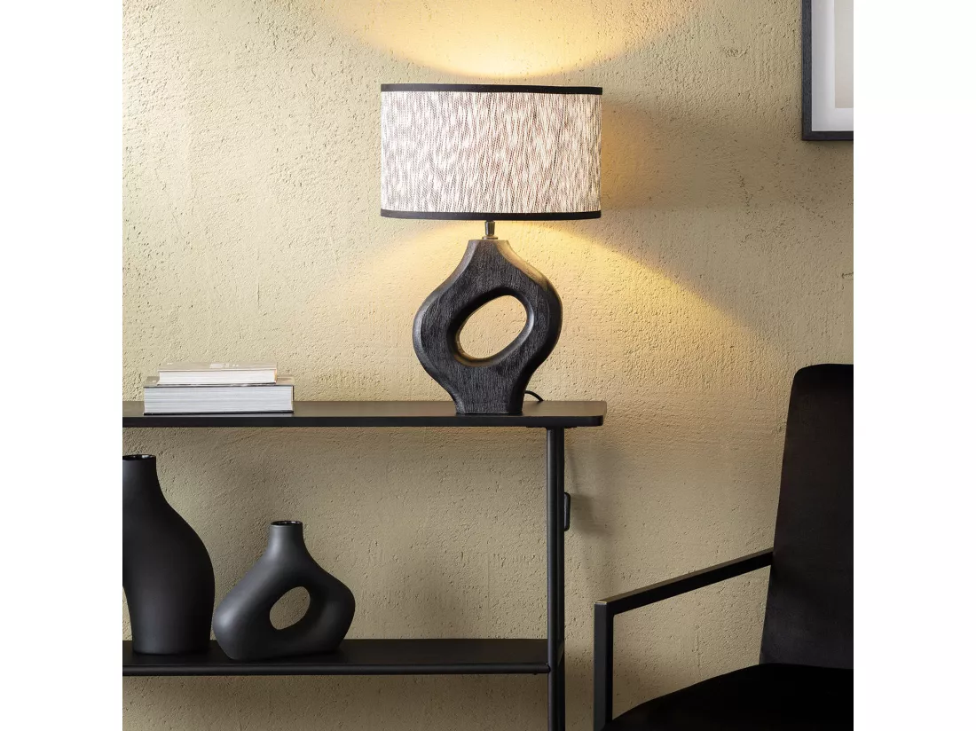 Lampe à Poser en bois Dhara ILUZZIA Blanc / Noir